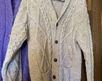 Aran Crafts Ireland Merino Wool Chunky Cable Knit Sweater Cardigan - Size Medium