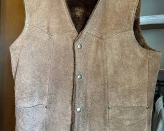 Pioneer Wear Brown Leather Sherpa Lined Western Vest