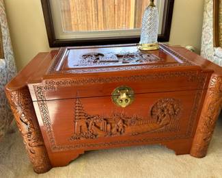 Chinese Carved Camphor Wood Blanket Chest
