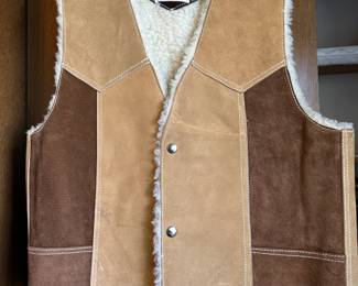 Genuine Leather Tan/Dark Brown Suede Leather Sherpa Lined Western Vest