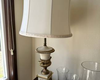 Mid Century Porcelain & Brass Table Lamp