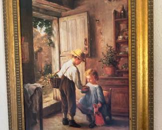 Framed Print Of Children in Kitchen by Phillippe Francois Sauvage
