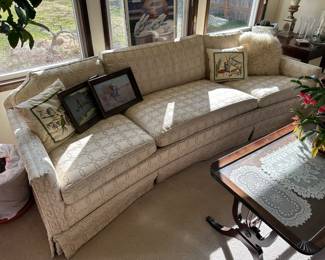 Cream Couch with Geometric Pattern Upholstery