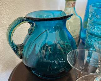 Blue Blown Glass Pitcher