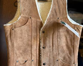 Challenger Brown Leather Sherpa Lined Western Vest – Men's Size Medium