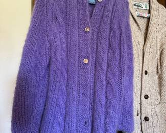 1960's Tam Italia Purple Wool Cardigan, Aran Crafts Ireland Merino Wool Chunky Cable Knit Sweater Cardigan - Size Medium