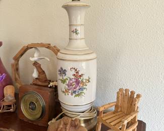 White Ceramic Table Lamp with Floral Design