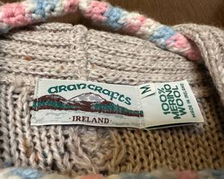 Aran Crafts Ireland Merino Wool Chunky Cable Knit Sweater Cardigan - Size Medium
