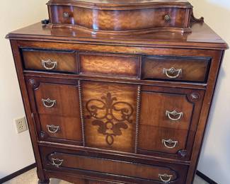 Art Nouveau Style Highboy Chest of Drawers with Glove Box