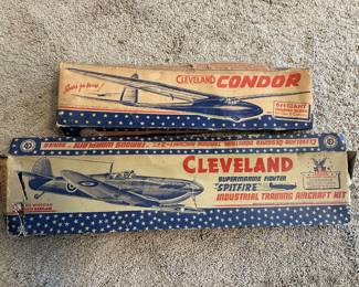 1940's Cleveland Condor Balsa Wood 6” Glider Airplane Kit, 1940's Cleveland Supermarine Fighter Spitfire Balsa Wood Plane Model Kit