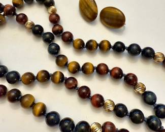 Tiger Eye Beaded Necklace and Earrings