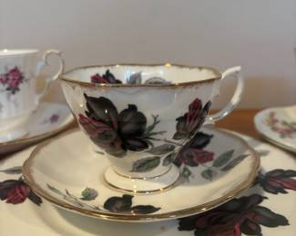 Royal Albert English Bone China Masquerade Black Rose Teacup, Saucer, Tea Plate