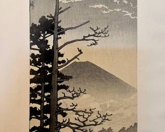 1945 Japanese Woodblock Print "Fuji in Mist" by Kawase Hasui