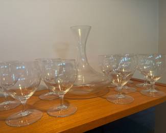 Set of 8 Francis Ruhe Mobile Goblets, Waterfall Swirl Decanter