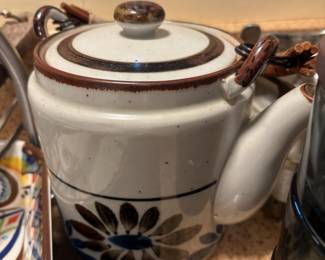 Stoneware Pottery Japanese Teapot with Floral Design