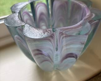 Recycled Glass Lavender Swirl Candle Holder