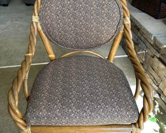 Twisted Rattan Arm Chair with Brown/Black Floral Upholstery