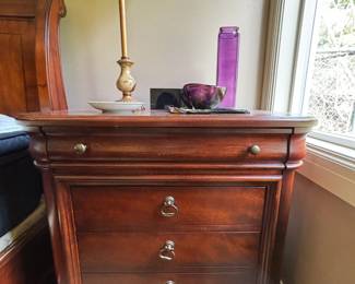 Mahogany  Bordeaux Louis Philippe Wide Dresser & Mirror with Matching Night Stands 

