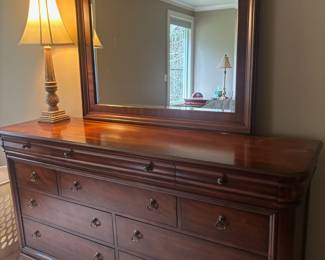 Mahogany  Bordeaux Louis Philippe Wide Dresser & Mirror with Matching Night Stands