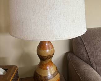 Mid Century Segmented Wood Base Table Lamp