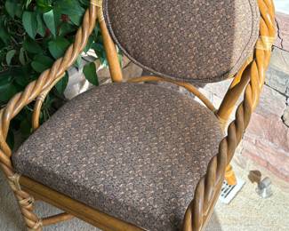 Twisted Rattan Arm Chair with Brown/Black Floral Upholstery