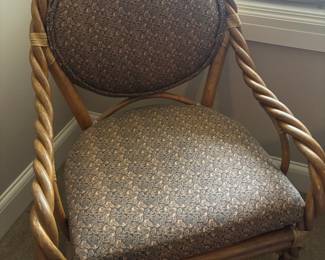 Twisted Rattan Arm Chair with Brown/Black Floral Upholstery