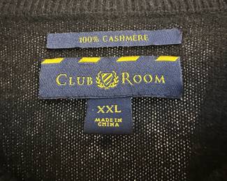 Club Room Men's Black 100% Cashmere V-Neck Long Sleeve Shirts – Size XXL