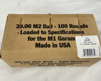 Lot# 111b - Box of 100 Rounds 30-06 M2 B