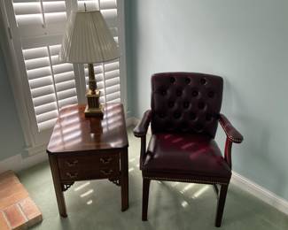 LEATHER CHAIR AND SIDE TABLE
