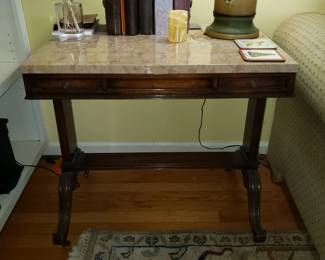 Heirloom Weiman mahogany side table with marble top; $350