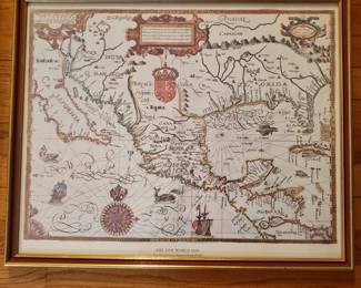 Framed map "The New World 1600" $50