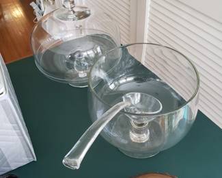 Glass Punch Bowl and Ladle with glass punch cups