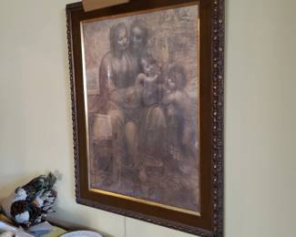 Vintage print of The Virgin and Child by Da Vinci. Beautiful frame with light attached. $150