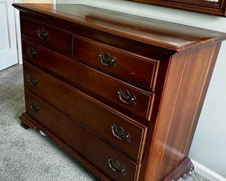 One of 2 solid cherry 1940s Kling dressers. This is the shorter of the two with 3 long drawers and two above