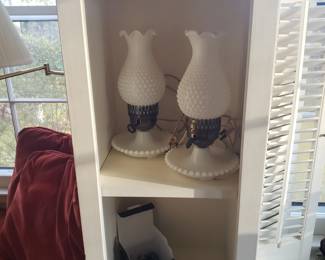 Vintage hobnail milk glass lamps; $30 each or $50 for both