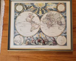 Framed Map "The Known Globe 1667" $50