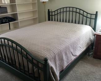 Queen size green bedframe (mattress not for sale). Will require taking apart and picking up day after sale. $150