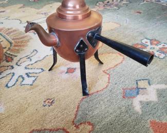 vintage copper kettle; 3 iron feet and side handle; $45