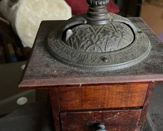 Antique iron coffee grinder