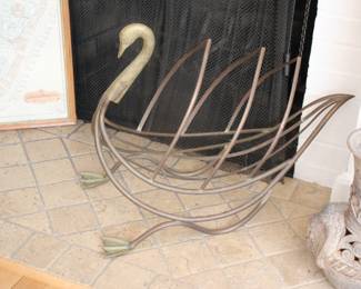 MCM Maison Jansen style brass swan magazine rack