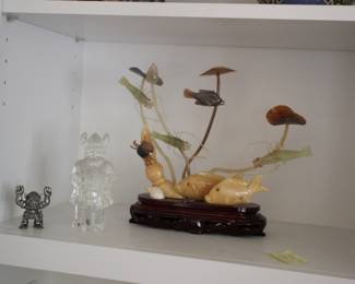 Hard stone & horn carved aquatic sculpture