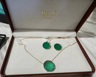 #24 - $1,000 set of 3 - 14kt Kalan made in Usa Jade necklace & 2 earrings.