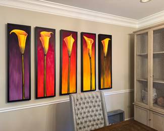 #14 - $700 set of et 5 calla lily signed Sesillie Ginela from Bend, Oregon.  13.5"Wx50"H