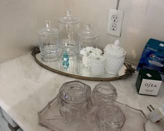 #84 - $60 - Vintage Vanity Tray w/3 containers clear glass
