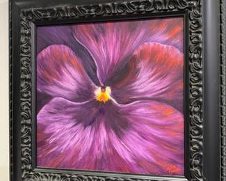#120 - $240 - Purple pleasure - oil painting signed Sesillie Ginela from Bend, Oregon.  16x16 - original receipt & certificate of authenticity.