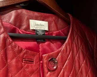 $100 - Neiman & Marcus Red vintage leather patented jacket - sz Small