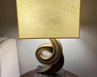 #4 -$150 - Pair of Gold Swirl Lamps 30"Hx14"sq