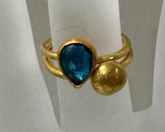 #27 - $600 - 22kt tested gold 2 stacking ring citrine pear & gold diam one sz 5 