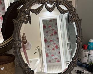 #83 - $160 - Antique Silverplate Vanity Mirror Adjustable Wood Back 