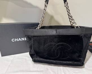 #23 - $1400 - Chanel Harako Pony hair / leather black with silver chain -18x8x8 - no dust bag - very good condition